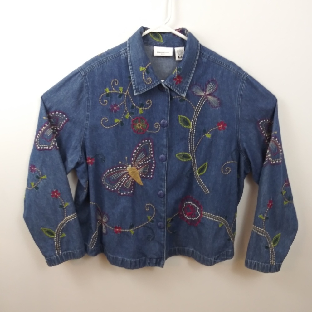 Parisian Works Embroidered Denim Jacket Butterfly